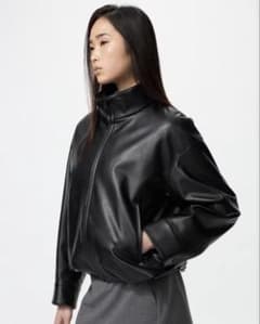 黒 合成皮革 スタンドカラー ジャケットのサムネイル