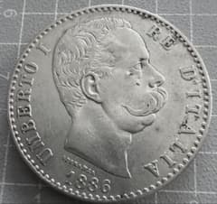 1886年 イタリア 2リラ銀貨 ウンベルト1世 外国コイン - メルカリ