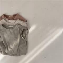 ノースリーブ　ボーダートップス　グリーン　韓国子供服のサムネイル