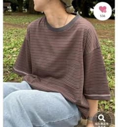 裏使いボーダー配色ステッチ半袖Teeのサムネイル