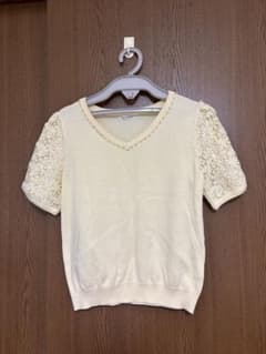 le Latelier 半袖ニット ビジュー レース袖 アイボリーのサムネイル