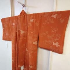 未着用 小紋 絞り 蔦 蔓 花 着物 しつけ糸付き 身丈 161 裄 66 茶色