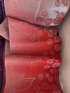 赤い半幅帯 蝶と花の模様 浴衣帯 赤 和柄 リバーシブル 上品 レディースのサムネイル