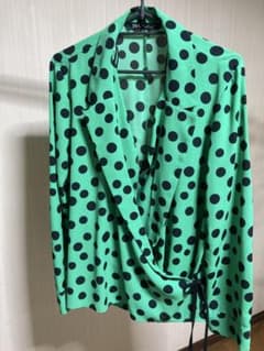 ZARA ドット柄 カシュクールブラウス グリーンのサムネイル