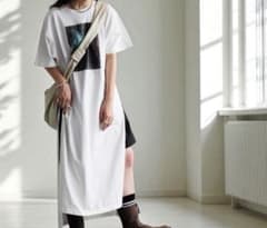 【antiqua】かすれフォトデザインスリットワンピースのサムネイル