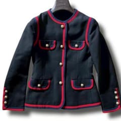 未使用級 GUCCI グッチ ノーカラージャケット シルク×ウール ブラック