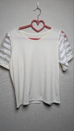 シースルー袖 ホワイト 半袖Tシャツのサムネイル