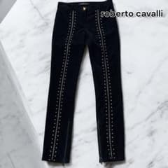 roberto cavalli スタッズ付 コーデュロイパンツ 極美品】ロベルト・カヴァリ スタッズ付きコーデュロイパンツ ゴールド