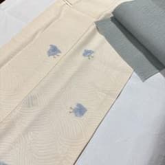 丸太遠藤　付下げ　薄物　千鳥　波　刺繍　正絹　ベージュ 丸太遠藤 付下げ 薄物 千鳥 波 刺繍 正絹 ベージュ - メルカリ