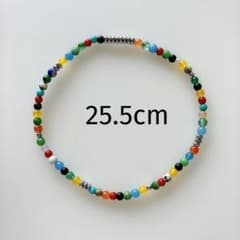 マルチカラー ストーンアンクレット⑫ ゴム仕様　ハンドメイド　内周25.5cm