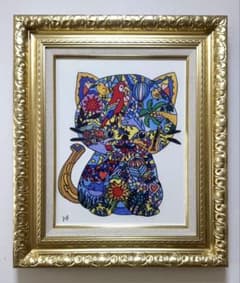 F6号】ジミー大西（ネコ）手描き/表裏サイン有/油彩/アクリル/絵画