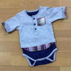 【美品】ロンパース セパレート風 グレー×チェック サイズ70のサムネイル