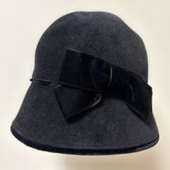美品 ランバンコレクション ウールハット クロッシェハット リボン 黒 日本製