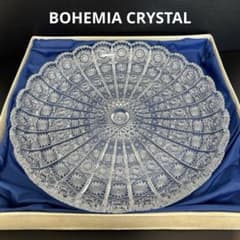 美品】ボヘミアクリスタルガラス 平皿 500PK ハンドカット 大皿 28cm