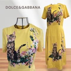 DOLCE&GABBANA猫花柄 ワンピース 希少ドルチェ&ガッパーナビスコース DOLCE&GABBANA猫花柄 ワンピース 希少ドルチェ&ガッパーナビスコース