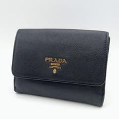 PRADA プラダ サフィアーノ 二つ折り財布 黒 ブラック コンパクト 箱つきのサムネイル