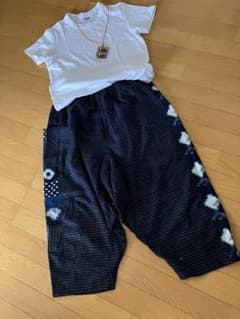 着物リメイク〜書生絣と色々絣のサルエルパンツのサムネイル