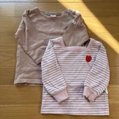 長袖カットソー ストライプ柄 ハートモチーフ　ベージュ　2枚組のサムネイル