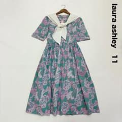 ローラアシュレイ セーラーカラーロングワンピース 11 あじさい花柄