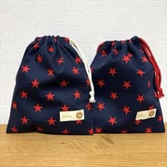 コップ巾着袋　星柄　2点セット　ネイビーのサムネイル