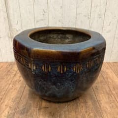 昭和レトロ 陶器製 備前焼 青海鼠釉 八角形 大型 火鉢 手あぶり 水鉢 睡蓮鉢 昭和レトロ 陶器製 備前焼 青海鼠釉 八角形 大型 火鉢 手あぶり 水鉢