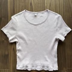 UNIQLO ユニクロ リブミニTシャツ ・クールネックT・ピンク系・サイズ Lのサムネイル