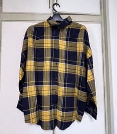 RETRO GIRL 長袖 チェックシャツ イエロー ネイビーのサムネイル