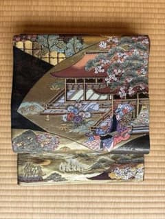 西陣織 両面 高級袋帯 本金箔 慶宝絵巻 扇面源家春秋文 リバーシブルのサムネイル