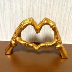 骸骨カップルハート型　ゴールド　 オーナメント　ジェスチャー　置物　オブジェ