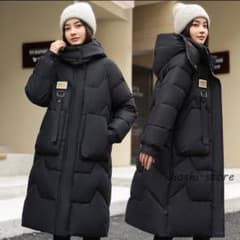 新品✨ロングダウンコート 黒 L フード付 防寒のサムネイル