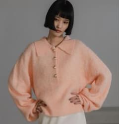 LOWRYS FARM ポロニットプルオーバーLS セーター　ニット　ピンクのサムネイル