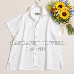 美品✨マーガレットハウエル リネン100% バンドカラーブラウス 洗える 未使用品✽マーガレットハウエル リネン100% バンドカラーブラウス