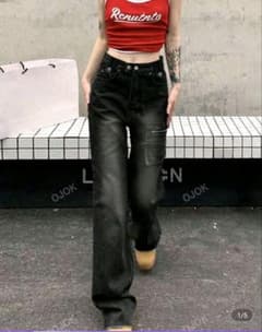 SHEIN ダークグレー デニムパンツ ワイドレッグ ジーンズのサムネイル