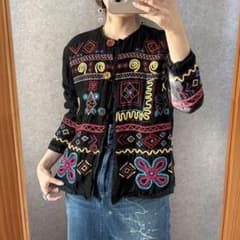 ヴィンテージ レトロ古着 ブロックチェック柄シャツジャケット 麻 羽織 