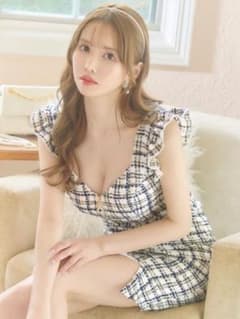 JEWELS タイトツイードドレス チェック柄 肩フリル キャバドレスのサムネイル