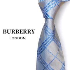 美品 バーバリー ロンドン ネクタイ シルク シルバー系 ノバチェック
