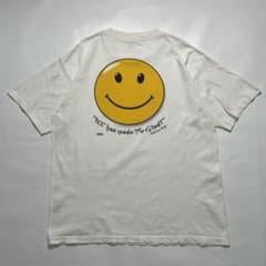 90s スマイリーフェイス スマイル ビンテージTシャツ XL 白.☆8906B