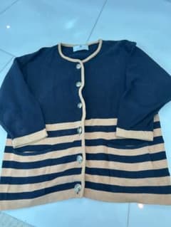 BALLANTYNE ネイビー ストライプ カーディガン　スコットランド製綿