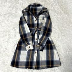 SHEIN チェック柄 ベルト付き シャツワンピース 長袖のサムネイル