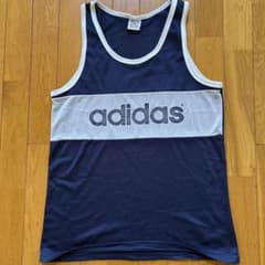80s90s adidas タンクトップ メッシュ ネイビー ホワイト Lのサムネイル