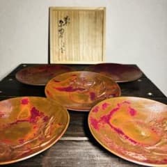 希少 原晴雲 新潟金工家 原惣右衛門 晴雲 斑紫銅茶托 5客 茶道具 朱鷺