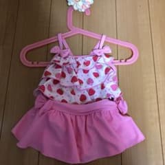 水着 女の子　ピンク　いちご　リボン　ドット　フリル　セパレート　83センチのサムネイル