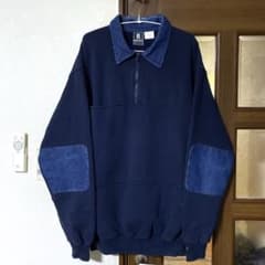 レア 90s ファイヤーマンスウェット 無地 デニム切替 USA製 L ポケット 