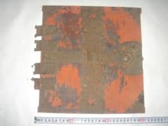 [Meiji Period] Vermilion lacquer door panel with iron fittings and keyhole design. Antique chest of drawers, one front panel. Japanese antique, DIY material.