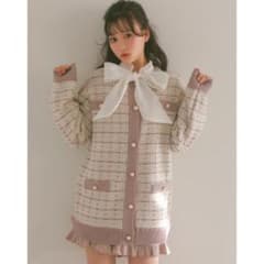 evelyn ツイードミドルカーディガン ピンクのサムネイル