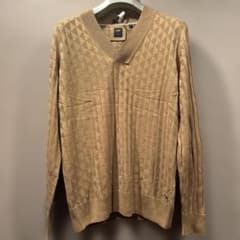 BOSS ベージュ シルク100% XL ダイヤモンドパターン ニット - メルカリ