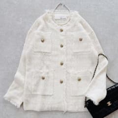 美品 ウィムガゼット22AW 定価3.5万 金ボタン ニットツイード