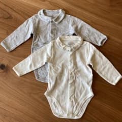 ☆プチバトー☆ロンパース 6m/67cm 襟付き長袖ボディ2枚セットのサムネイル