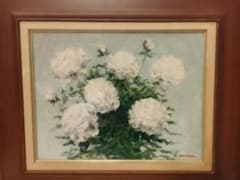 油彩画　花　絵画　しゃくやく　F6号　網干啓四郎　額装　サイン有　来歴有り 油彩画 花 絵画 しゃくやく F6号 網干啓四郎 額装 サイン有 来歴有り