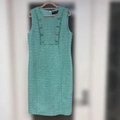 専用 未使用品 カールラガーフェルド ツイードワンピース フリンジ 上品 高級 カールラガーフェルド 超ライトグリーン ツイードワンピース - メルカリ